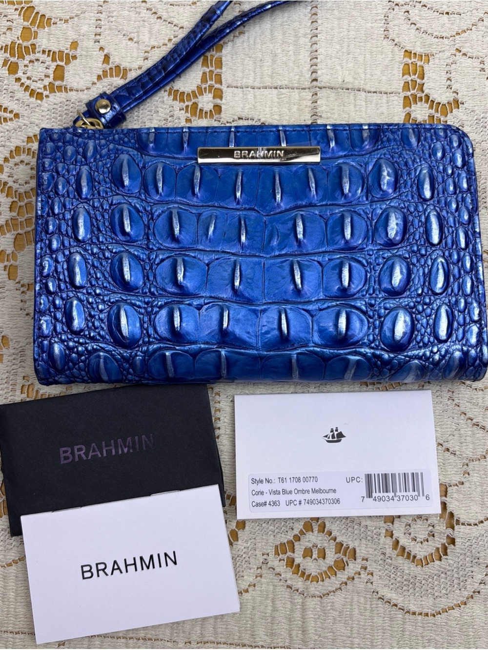 Brahmin Corie Vista Blue Ombré Melbourne Leather Wallet Wristlet